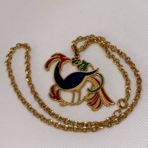 Vintage Enamel Peacock Necklace - Picture 9 of 9